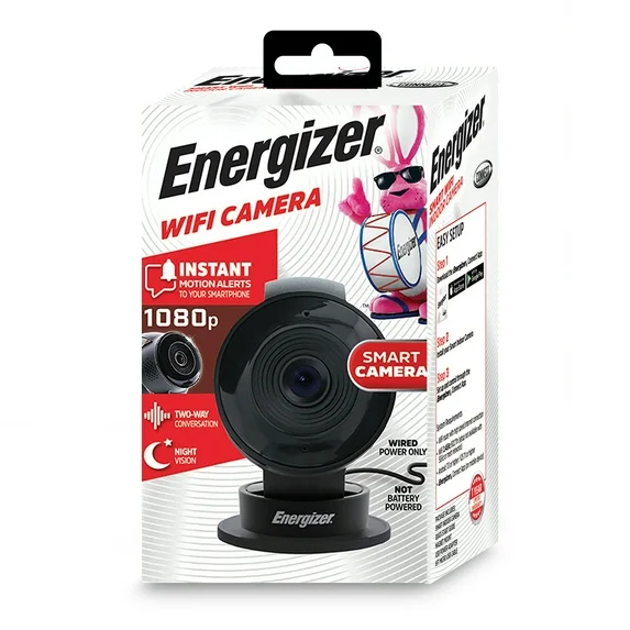 Energizer Smart Wi-Fi 1080P Full HD Black Indoor Security Camera, USB, Cloud/Micro-SD, Bluetooth