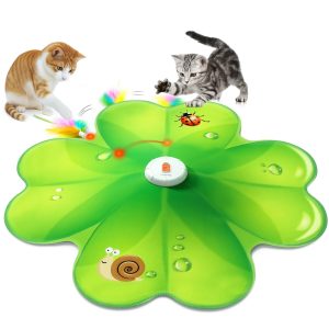 FeelNeedy 2 in 1 Interactive Cat Toys for Indoor Cats, Automatic Rechargeable Hide and Seek Cat Toy with Moving Concealed Feathers and Red Dot for Cats and Kittens Self Playing